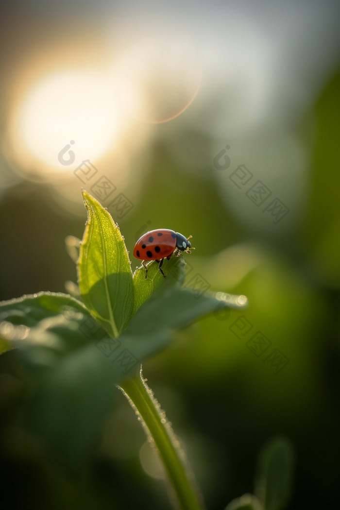 绿植上的瓢虫特写绿叶太阳