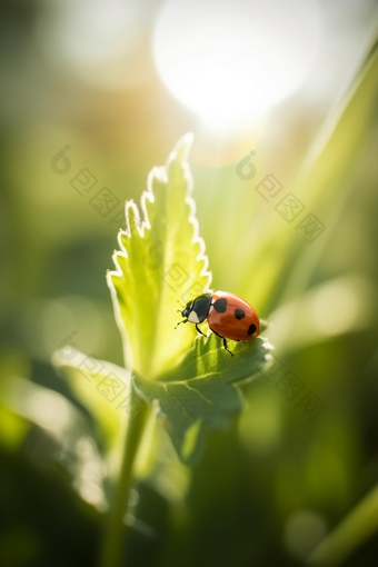 绿植上的<strong>瓢虫</strong>特写自然露水