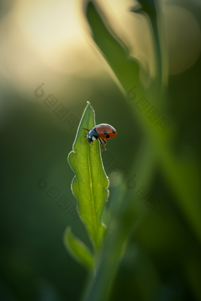 绿植上的瓢虫特写绿叶新鲜