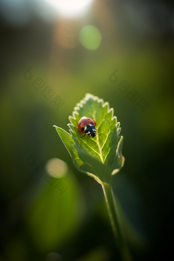 绿植上的瓢虫特写自然阳光