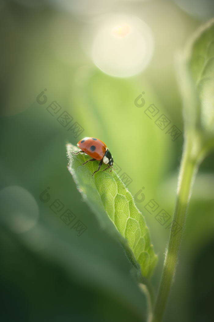 绿植上的瓢虫特写植物绿化