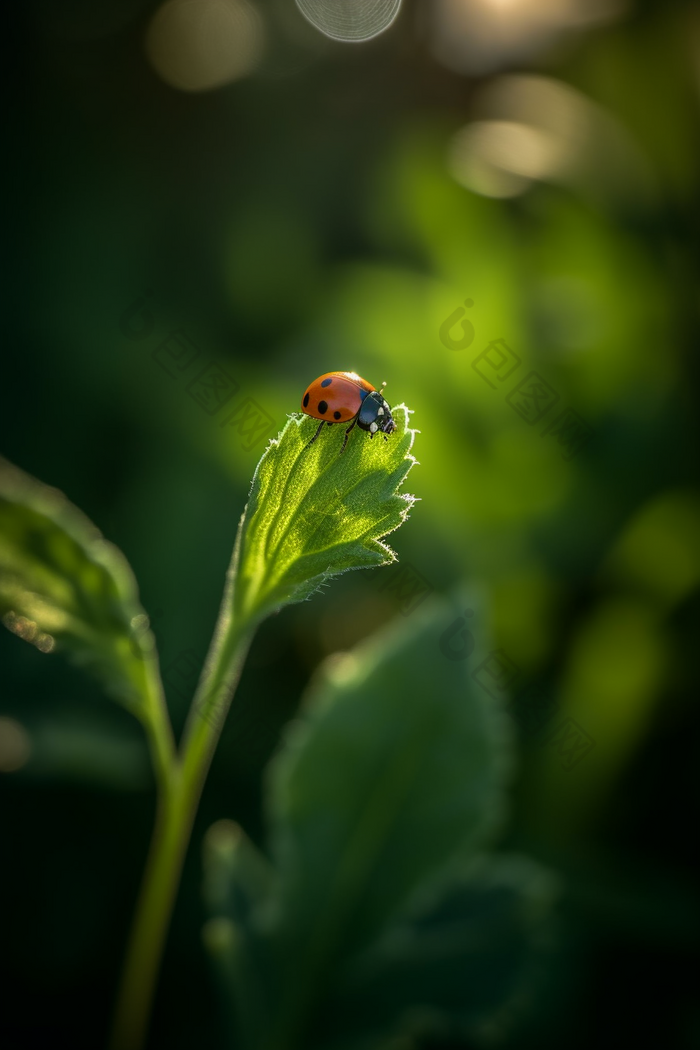 绿植上的瓢虫特写绿叶绿化