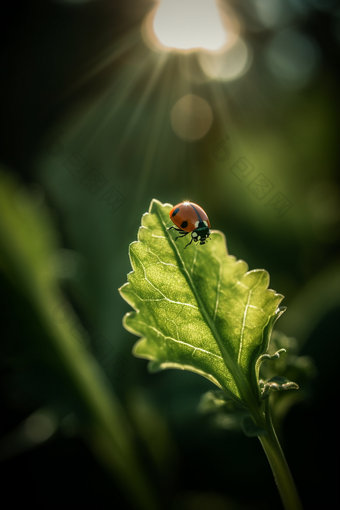 绿植上的瓢虫<strong>特写</strong>绿叶自然