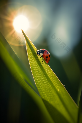 绿植上的瓢虫特写植物<strong>七星</strong>