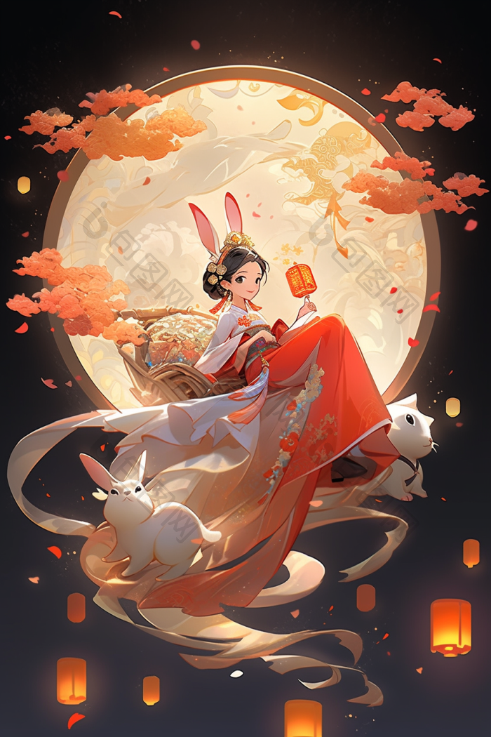 嫦娥玉兔插画中秋佳节高清图片下载-包图网