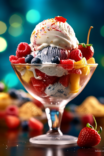 冰淇淋水果杯奶油草莓