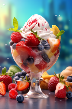 冰淇淋水果杯摄影图5