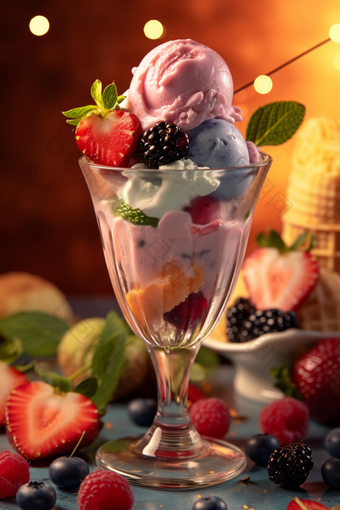 冰淇淋水果杯精致夏天