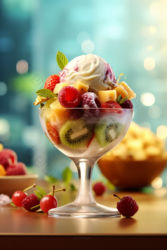 冰淇淋水果杯精致美食