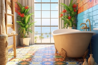 艺术瓷砖装饰的浴室现代室内装饰