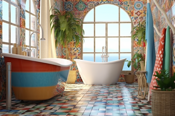 艺术瓷砖装饰的浴室陶瓷室内装饰