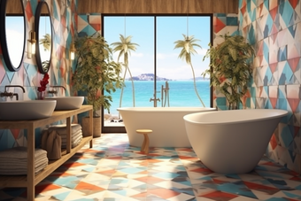 艺术瓷砖装饰的浴室色彩斑斓室内装饰