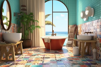 艺术瓷砖装饰的浴室海滩室内装饰