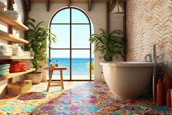 艺术瓷砖装饰的浴室奢侈品室内装饰