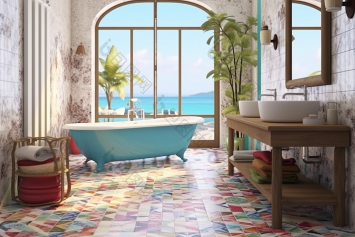 艺术瓷砖装饰的浴室陶瓷奢侈品