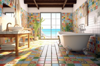 艺术瓷砖装饰的浴室波西米亚室内装饰