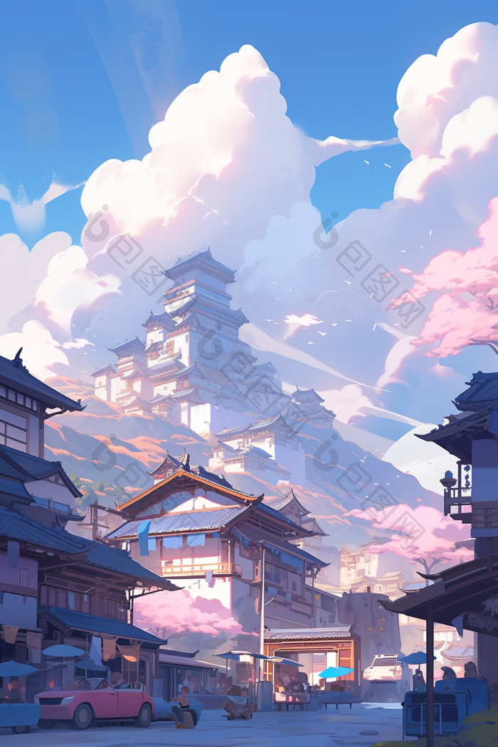 向国风云中古都山脉高山插画图片-包图网