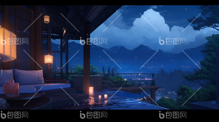 向国风夜观晚城都市暗淡插画图片-包图网