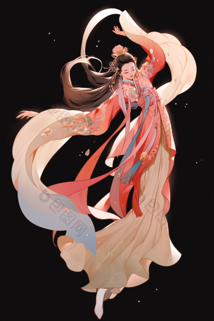 中秋古风汉服女孩跳舞朝代国风png下载-包图网
