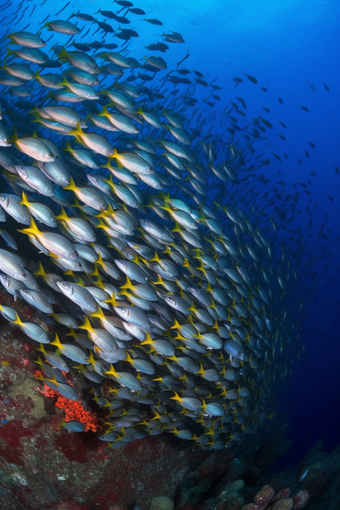 海底的深海鱼群海水成群