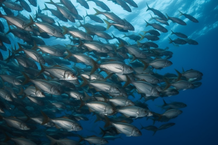 海底的深海鱼群横图群成群