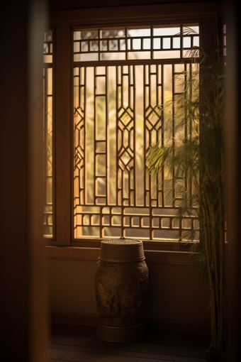 中国风窗格阳光植物