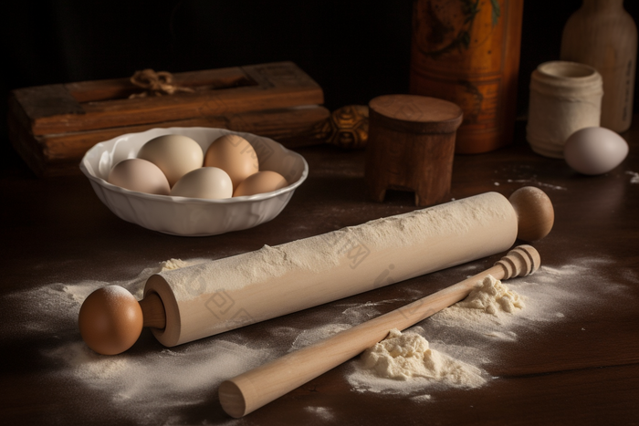 鸡蛋面粉擀面杖小麦粉制作