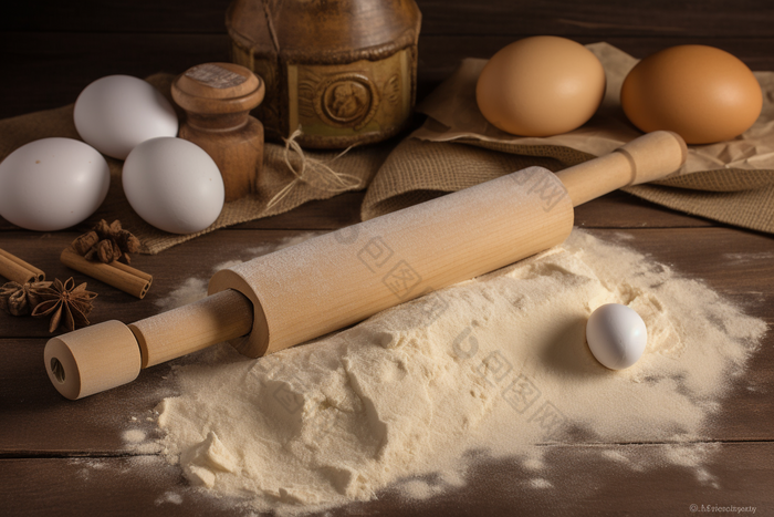 鸡蛋面粉擀面杖小麦手工