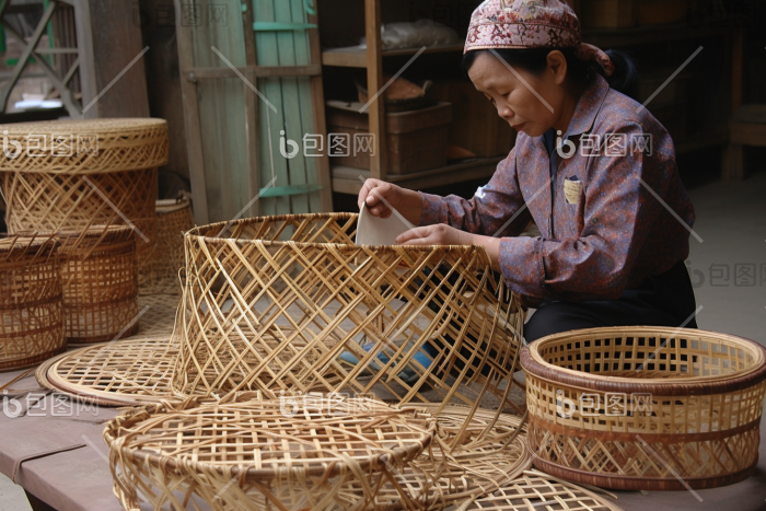 竹编手工品工艺品手作图片-包图网