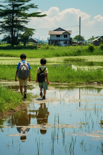 田地里玩耍的孩子夏天室外