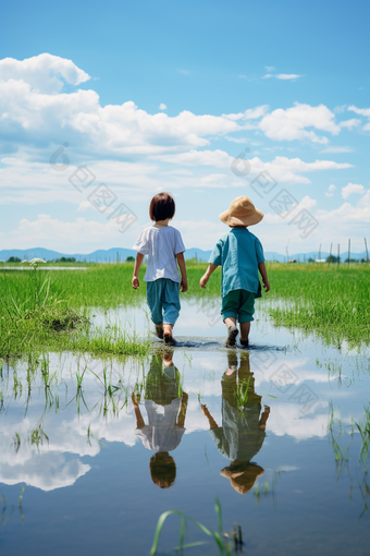 田地里玩耍的孩子夏季儿童