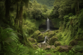 夏季林间山泉自然小溪<strong>瀑布</strong>