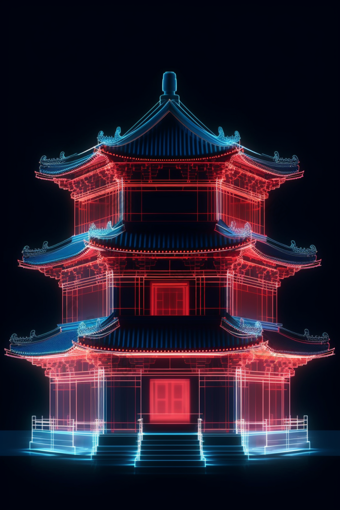 发光中式建筑对称阁楼高清图片下载-包图网