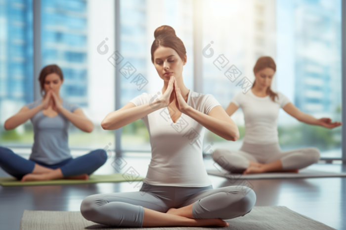 瑜伽教室人物普拉提健康养生