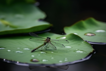 夏日蜻蜓荷叶横图水面植物