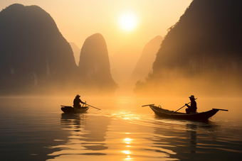 中式山水风景日出仙景