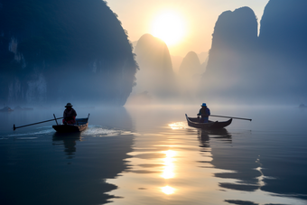 中式山水风景日出大气