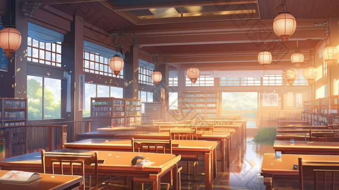 午后校园图书馆插画图片-包图网
