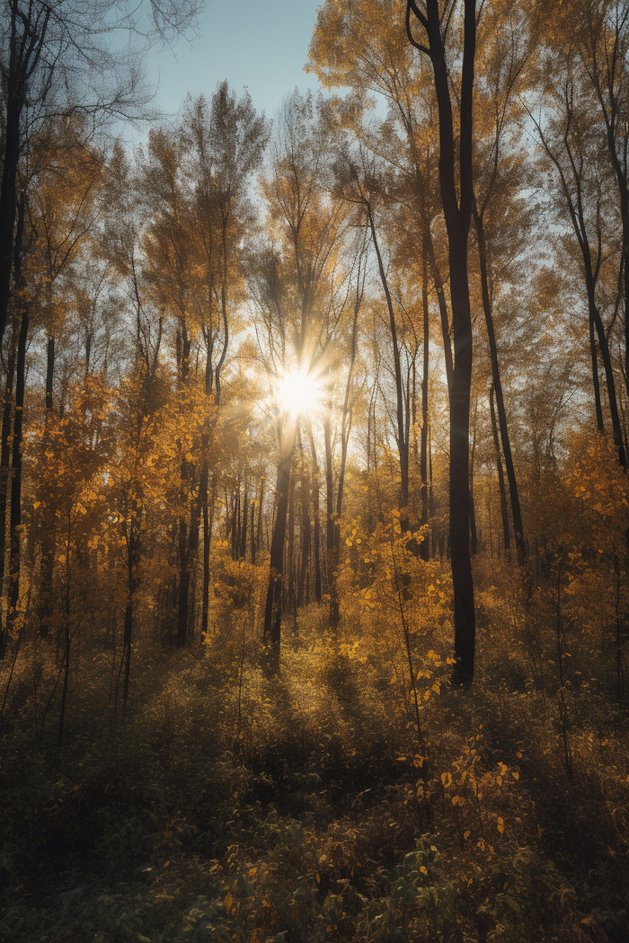 秋季森林阳光竖图斜射枫树
