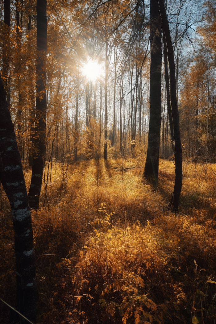 秋季森林阳光竖图太阳树叶