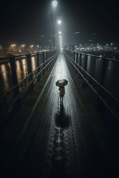 雨天大桥撑伞背影摄影图23