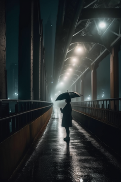 雨天大桥撑伞背影摄影图25