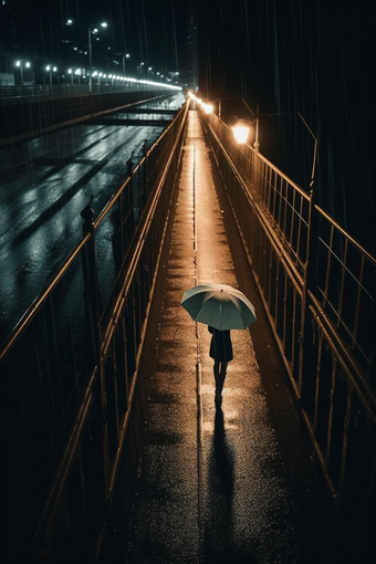 雨天大桥撑伞背影雨季行走