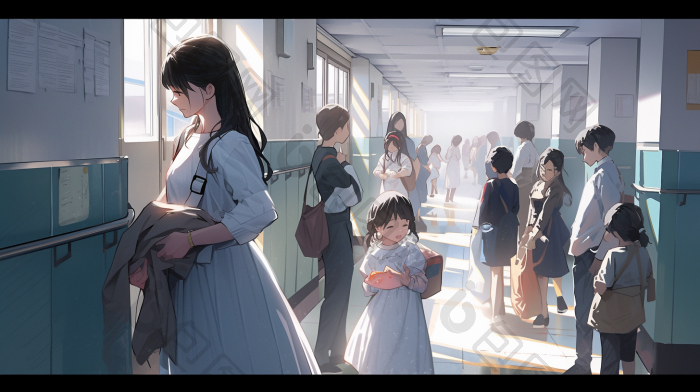 风青春校园夏日走廊插画图片-包图网