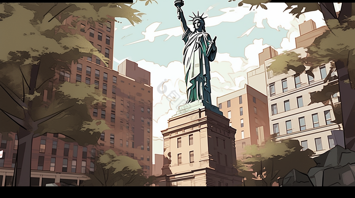 铅笔风世界著名景点色调仰视插画