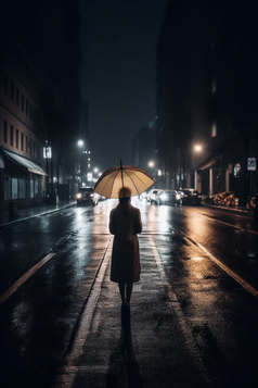 雨天街道撑伞背影摄影图21