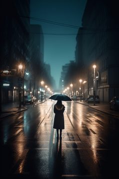 雨天街道撑伞背影摄影图20