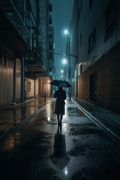 雨天街道撑伞背影摄影图31