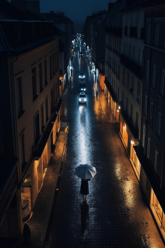 雨天街道撑伞背影雨离开