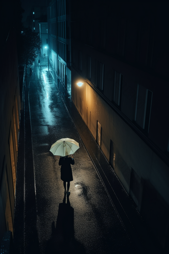 雨天街道撑伞背影雨季雨